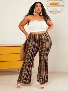 SHEIN CURVE+ Pantalones acampanados con estampado geométrico - Multicolor - Ver 3