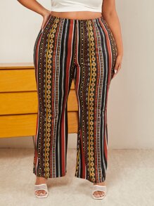 SHEIN CURVE+ Pantalones acampanados con estampado geométrico - Multicolor - Ver 4