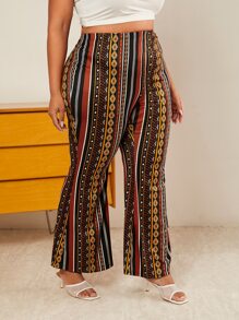 SHEIN CURVE+ Pantalones acampanados con estampado geométrico - Multicolor - Ver 1