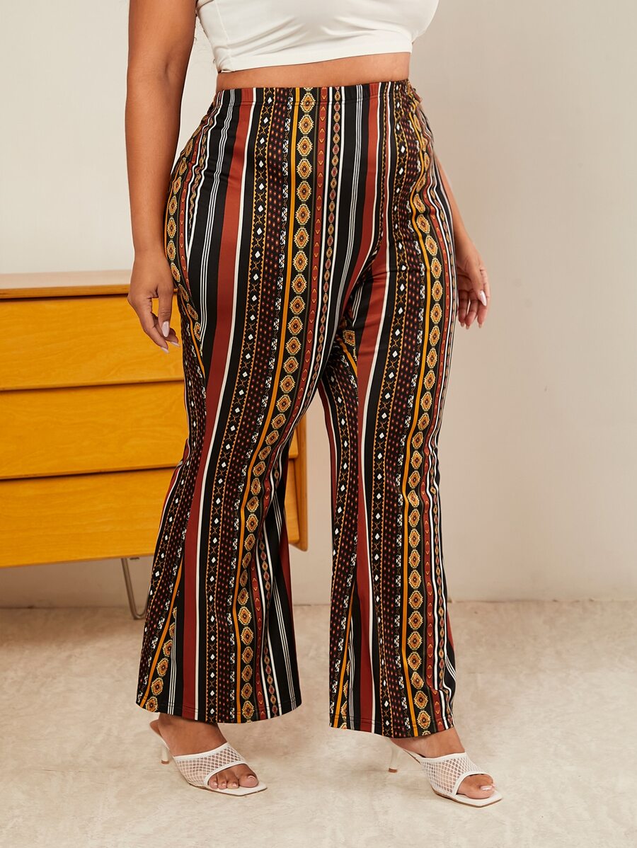 SHEIN CURVE+ Pantalones acampanados con estampado geométrico - Multicolor - Ver 1
