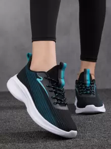 女士双色贴片装饰系带前运动鞋，非常适合瑜伽圆头运动跑步鞋