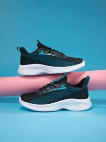 女士双色贴片装饰系带前运动鞋，非常适合瑜伽圆头运动跑步鞋