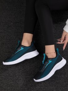 女士双色贴片装饰系带前运动鞋，非常适合瑜伽圆头运动跑步鞋