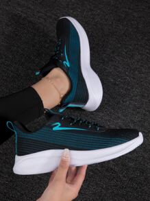 女士双色贴片装饰系带前运动鞋，非常适合瑜伽圆头运动跑步鞋