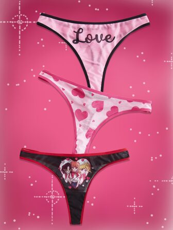 3 piezas Set bragas con letra con estampado de dibujos animados