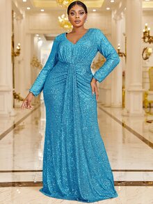 YISIKADO Vestido de vestir fruncido con lentejuelas - Azul - Ver 5