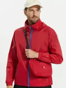 男士拉鏈開襟連帽夾克 - 紅色 - 查看 1