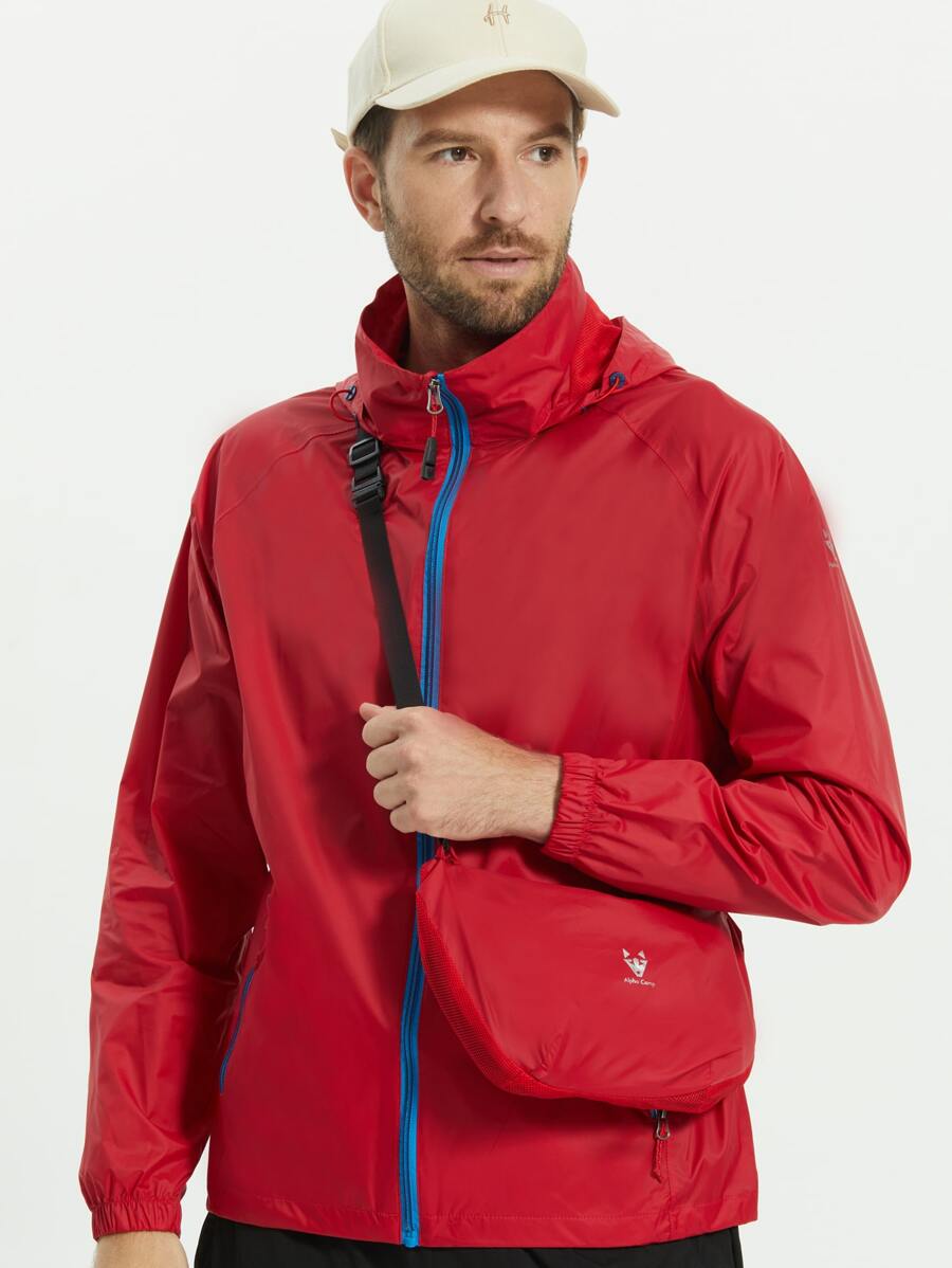 男士拉鏈開襟連帽夾克 - 紅色 - 查看 1