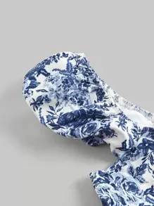 SHEIN MOD Floral Print Ruffle Trim Top - Blue - View 3