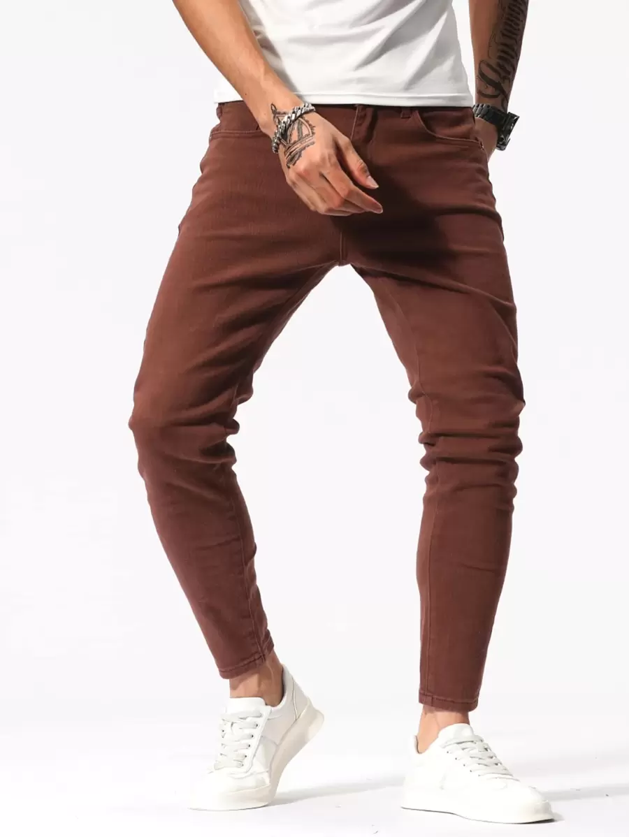 Manfinity Hombres Jeans ajustados unicolor - Óxido marrón - Ver 1