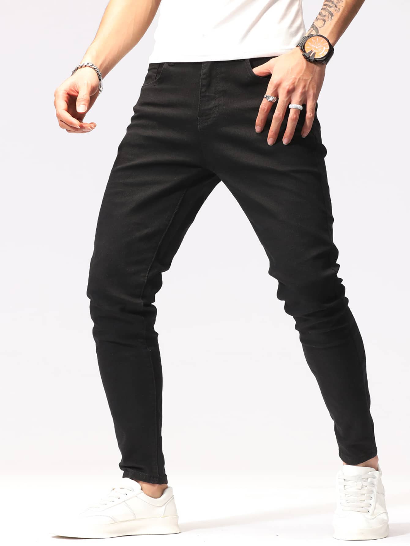 Manfinity Hombres Jeans ajustados unicolor - Negro - Ver 1