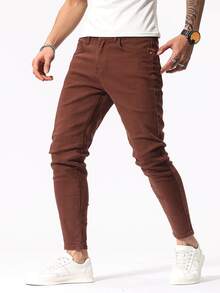 Manfinity Hombres Jeans ajustados unicolor - Óxido marrón - Ver 6