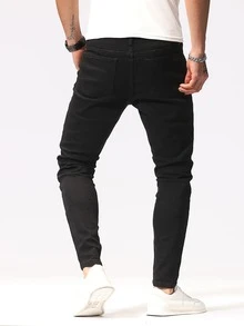 Manfinity Hombres Jeans ajustados unicolor - Negro - Ver 2
