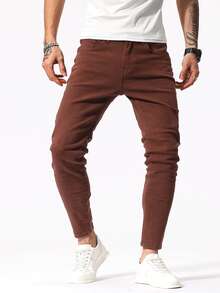 Manfinity Hombres Jeans ajustados unicolor - Óxido marrón - Ver 7