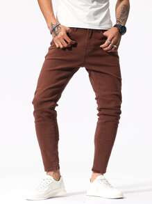 Manfinity Hombres Jeans ajustados unicolor - Óxido marrón - Ver 8