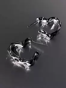 Hoa tai vòng tròn thiết kế hình trái tim Valentine, Mẹ, Mẹ, Ngày của Mẹ, Quà tặng - Bạc - Xem 1