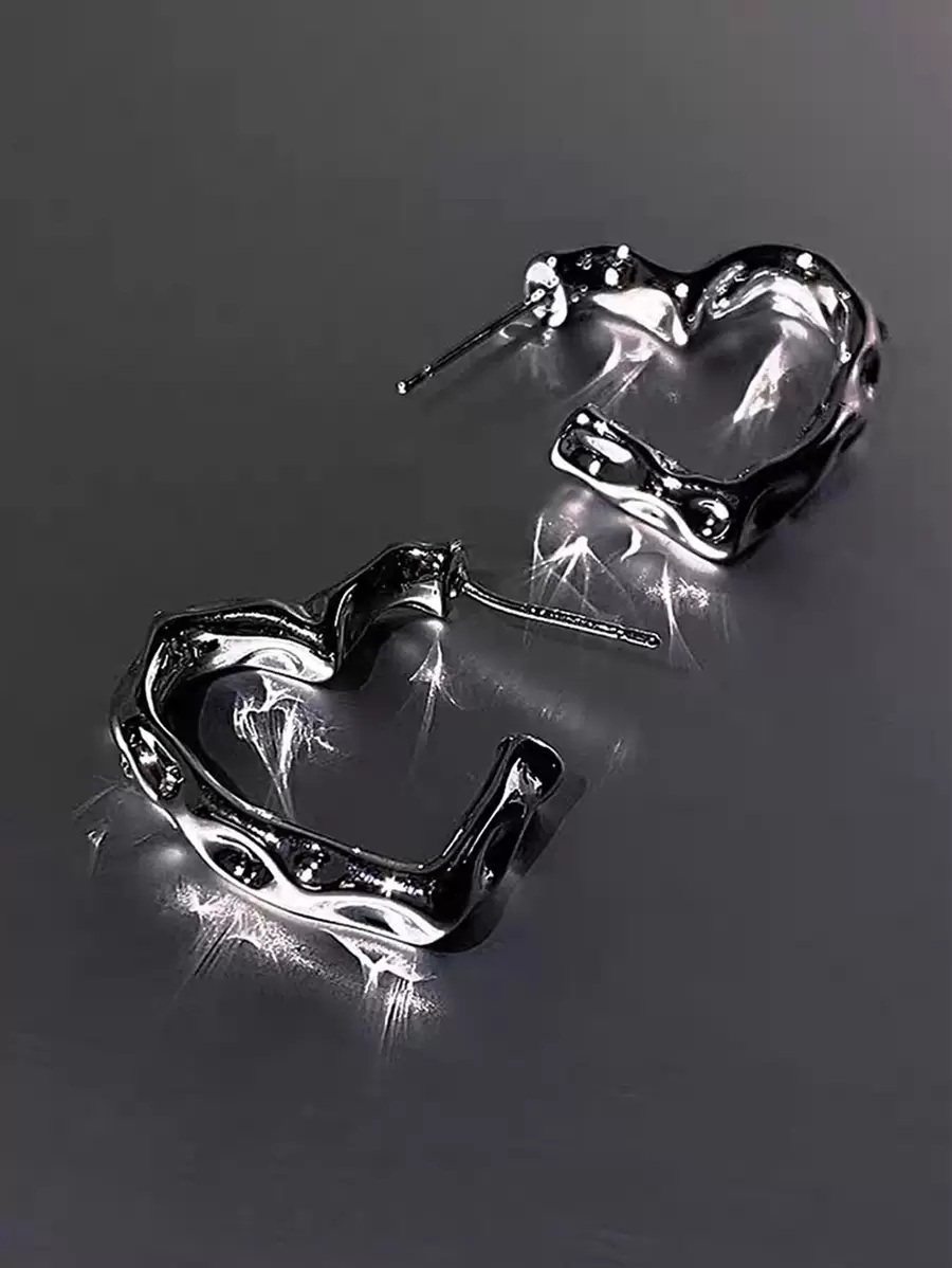 Hoa tai vòng tròn thiết kế hình trái tim Valentine, Mẹ, Mẹ, Ngày của Mẹ, Quà tặng - Bạc - Xem 1