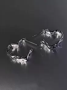 Hoa tai vòng tròn thiết kế hình trái tim Valentine, Mẹ, Mẹ, Ngày của Mẹ, Quà tặng - Bạc - Xem 3