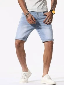 Manfinity 男士斜口袋百慕大牛仔短褲