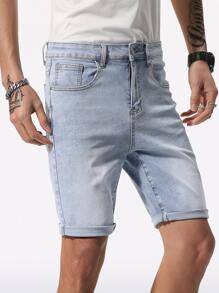 Manfinity 男士斜口袋百慕大牛仔短褲