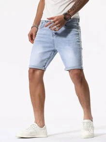 Manfinity 男士斜口袋百慕大牛仔短褲