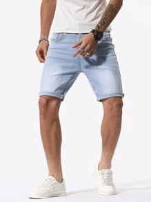 Manfinity 男士斜口袋百慕大牛仔短褲