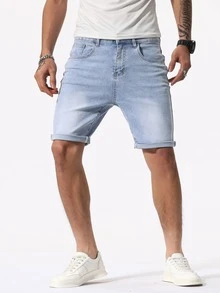 Manfinity 男士斜口袋百慕大牛仔短褲