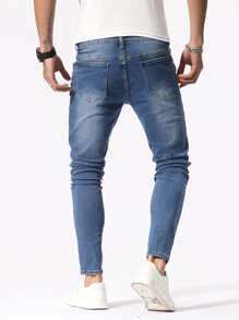 Manfinity Men Ripped Frayed Skinny Jeans - Medium Wash - View 2