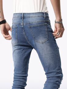 Manfinity Men Ripped Frayed Skinny Jeans - Medium Wash - View 5