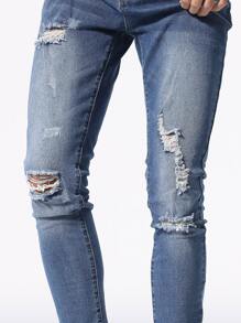 Manfinity Men Ripped Frayed Skinny Jeans - Medium Wash - View 8