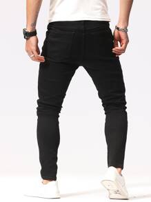 Manfinity Hombres Jeans ajustados desgarro crudo - Negro - Ver 2