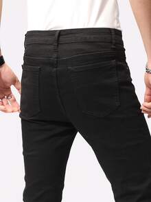 Manfinity Hombres Jeans ajustados desgarro crudo - Negro - Ver 5