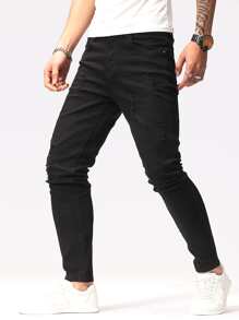 Manfinity Hombres Jeans ajustados desgarro crudo - Negro - Ver 6