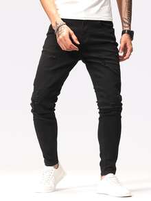 Manfinity Hombres Jeans ajustados desgarro crudo - Negro - Ver 7