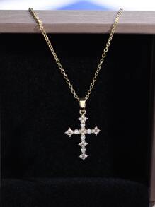 CVNANA Vòng cổ chữ thập đính đá Zirconia - Vàng - Xem 2