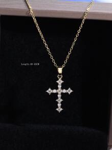 CVNANA Vòng cổ chữ thập đính đá Zirconia - Vàng - Xem 3