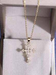 CVNANA Vòng cổ chữ thập đính đá Zirconia - Vàng - Xem 4