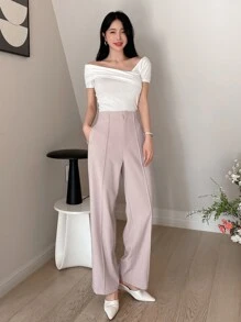 DAZY Cao eo Chân thẳng Quần tây - Bụi hồng - Xem 5