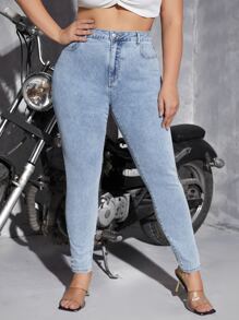 Plus Star Print Skinny Jeans - Light Wash - View 3