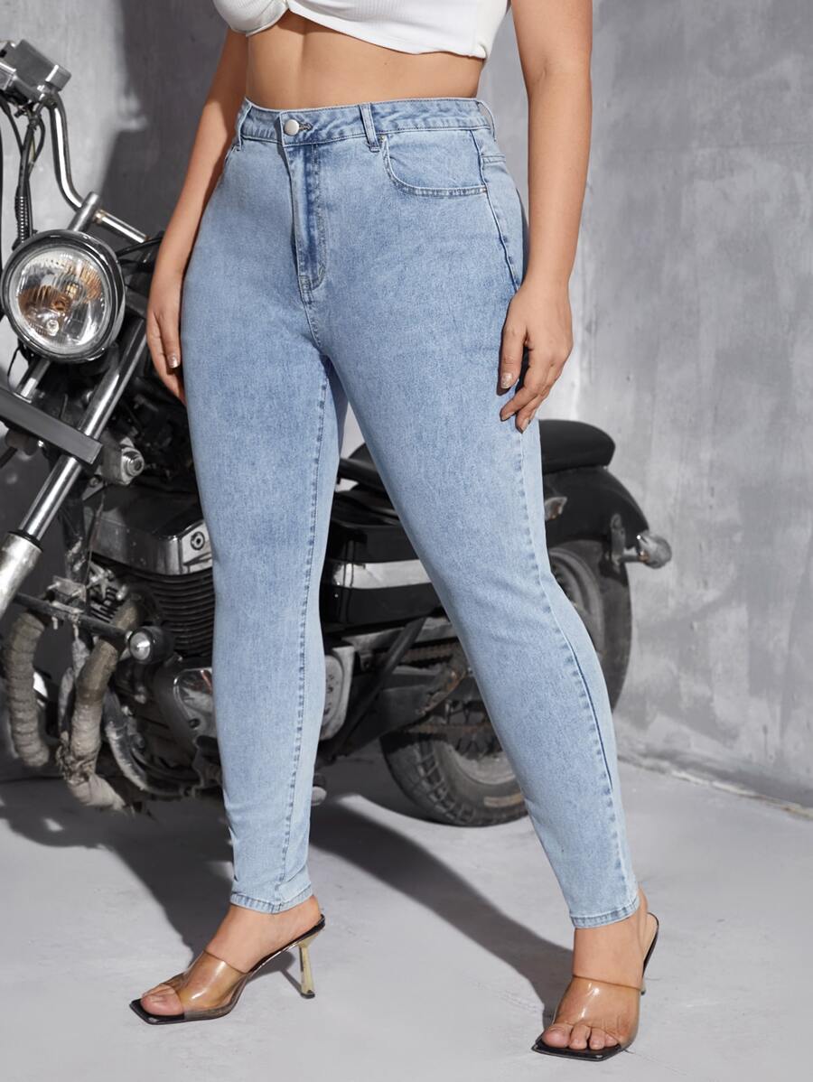 Plus Star Print Skinny Jeans - Light Wash - View 1