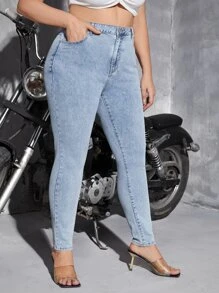 Plus Star Print Skinny Jeans - Light Wash - View 4