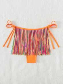 Bottom de bikini de rayas de colores bajo con fleco con cordón lateral - Multicolor - Ver 6