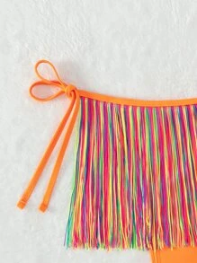 Bottom de bikini de rayas de colores bajo con fleco con cordón lateral - Multicolor - Ver 3