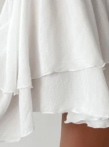 SHEIN Plain Shirred Bodice Cover Up Dress - White - View 3