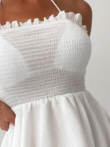 SHEIN Plain Shirred Bodice Cover Up Dress - White - View 4