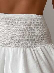 SHEIN Swim Summer Beach Shirred High Waist Two Layer Hem Cover Up Skirt - White - View 4