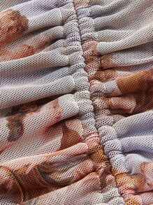 SHEIN MOD Vestido-camiseta con cordón, volantes y recogido en la Bottom, de malla con estampado de figura - Multicolor - Ver 3