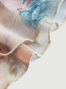 SHEIN MOD Vestido-camiseta con cordón, volantes y recogido en la Bottom, de malla con estampado de figura - Multicolor - Ver 4