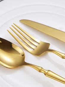 24pcs Stainless Steel Cutlery Set, Elegant Flatware Set For Party Home Kitchen Restaurant Hotel,Kitchen,Christmas Gift,School Supplies - Gold - View 4