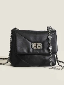 Fashionable All-Match Diamond Quilted Chain Bag For Women, Solid PU Leather Small Square Shoulder Bag Crossbody Bag (Adjustable Chain), Street & Japanese Bag For Women